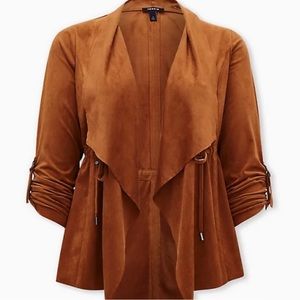 Torrid Cognac Suede Drape Front Anorak